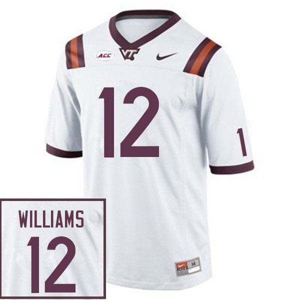 Men #12 Jordan Williams Virginia Tech Hokies College Football Jerseys Sale-White - Click Image to Close